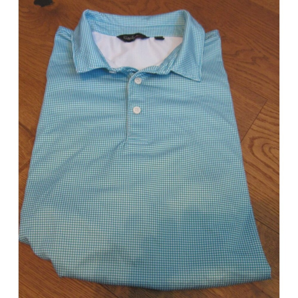 Walter Hagen Mens Polo Shirt XXL Golf Turquoise white pattern Short Sleeve